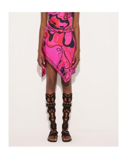 Emilio Pucci Pink Pucci Printed Handkerchief-Hem Skirt