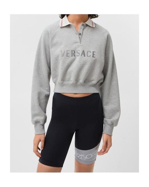 Versace Gray Logo Embroidered Sweatshirt