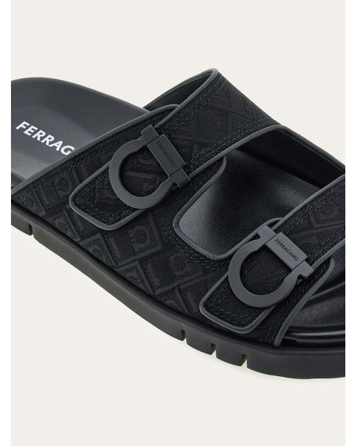 Ferragamo Black Logo Double Strap Slippers for men