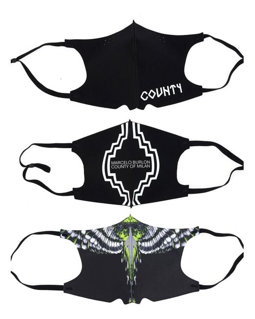 Marcelo Burlon White Three-Pack Face Mask Set for men