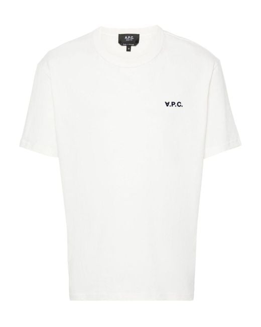 A.P.C. White Flocked Logo Crewneck T-Shirt for men