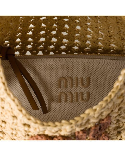 Miu Miu Natural Logo-Embroidered Woven Shopping Bag
