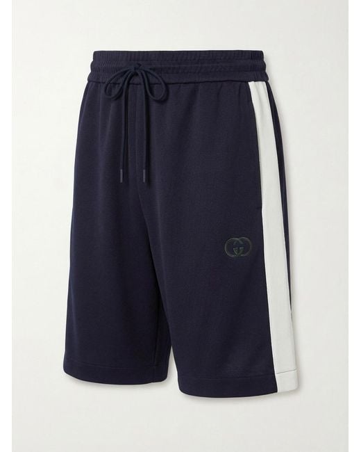 Gucci Blue Technical Jersey Shorts With Embroidery for men
