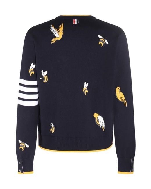 Thom Browne Blue Fine Knit Crewneck Jumper for men