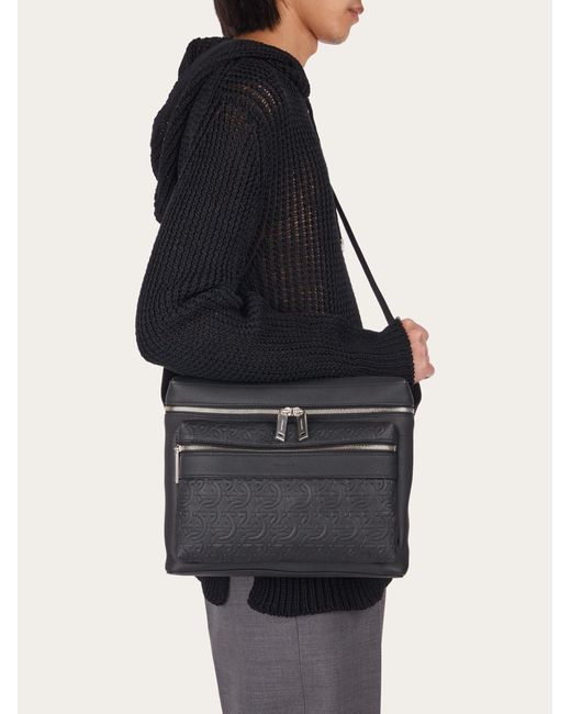 Ferragamo Black Embossed Satchel for men