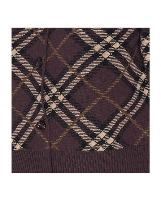 Burberry Gray Checked Crewneck Knitted Cardigan