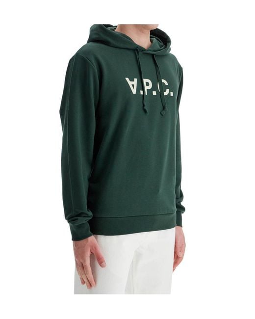 A.P.C. Green Logo Printed Drawstring Hoodie for men