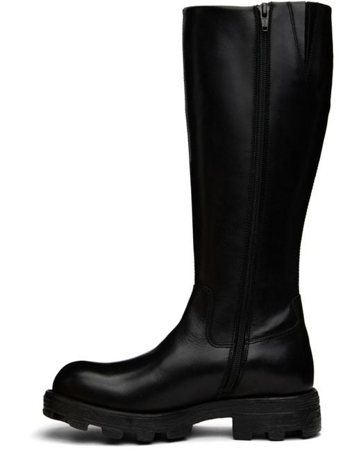 DIESEL Black Oval D Logo Plaque Knee-Length Boots