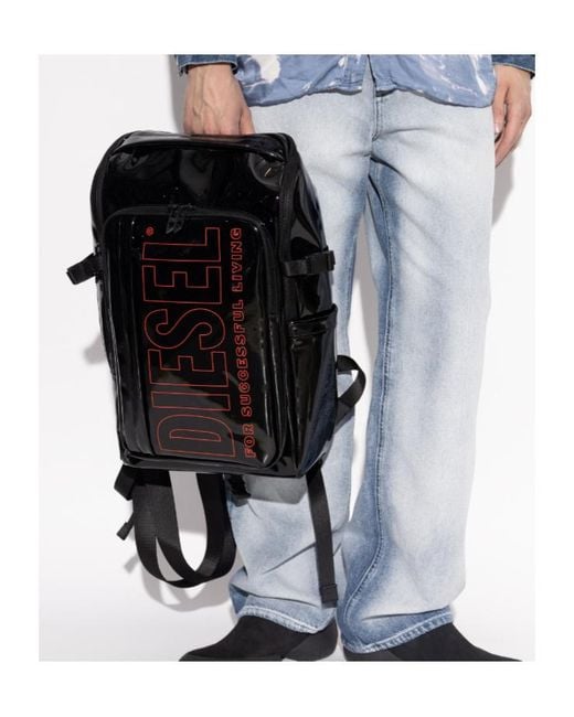 DIESEL Black Logo Print Zip-Up Backpack for men