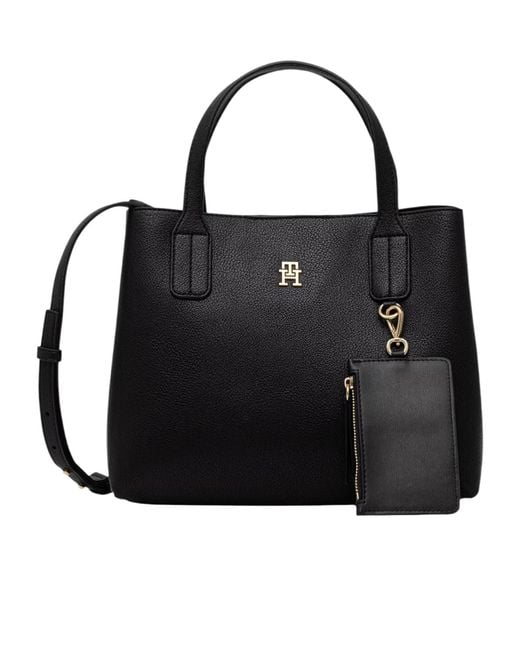 Tommy Hilfiger Black Logo-Plaque Shoulder Bag