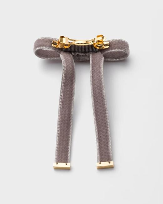 Prada White Logo Velvet Hair Clip