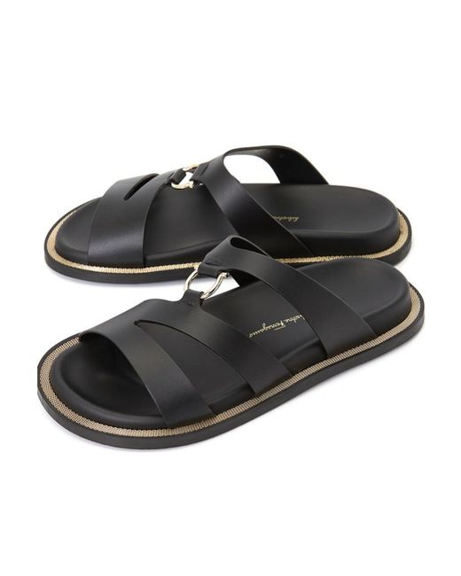 Ferragamo Black Round Head Flat-Soled Slippers for men