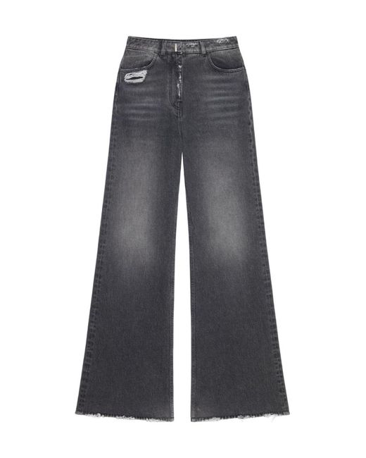 Givenchy Gray Logo Plaque Wide Leg Jeans