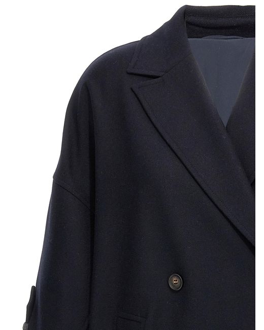 Brunello Cucinelli Blue 'Shiny Cuff Details' Caban Coat