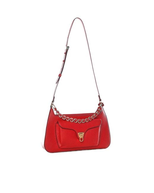 Coccinelle Red Logo Printed Beat Shoulder Bag