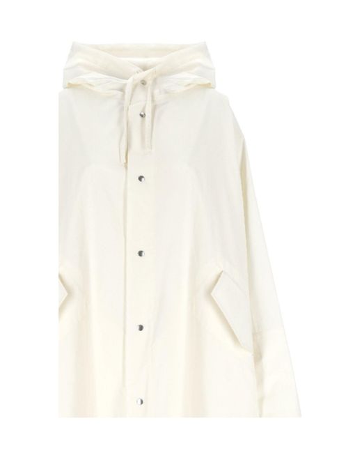 Jil Sander White Logo Printed Drawstring Coat