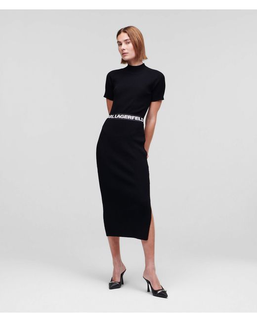 Karl Lagerfeld Black Logo-Waist Knitted Dress