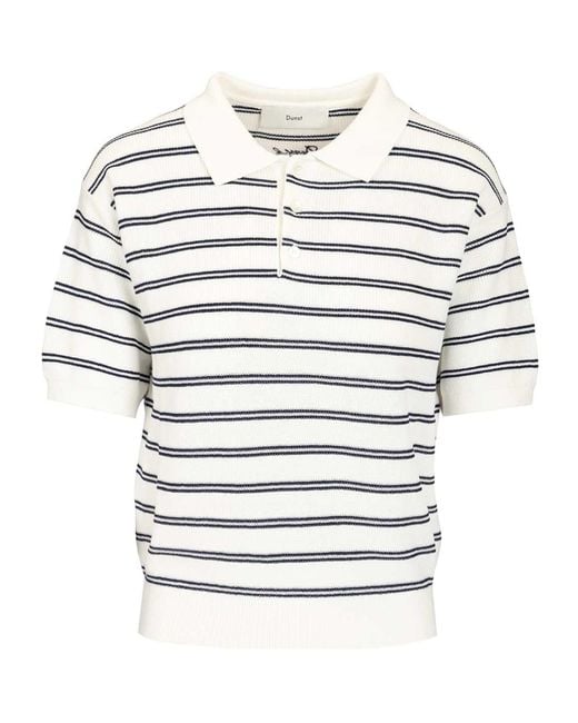 DUNST White Striped Short Sleeve Polo Knitted Top for men