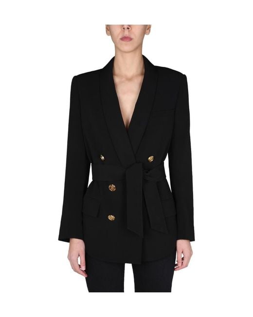 Balmain Blue Double-Breasted Fuchsia Eco-Designed Blazer