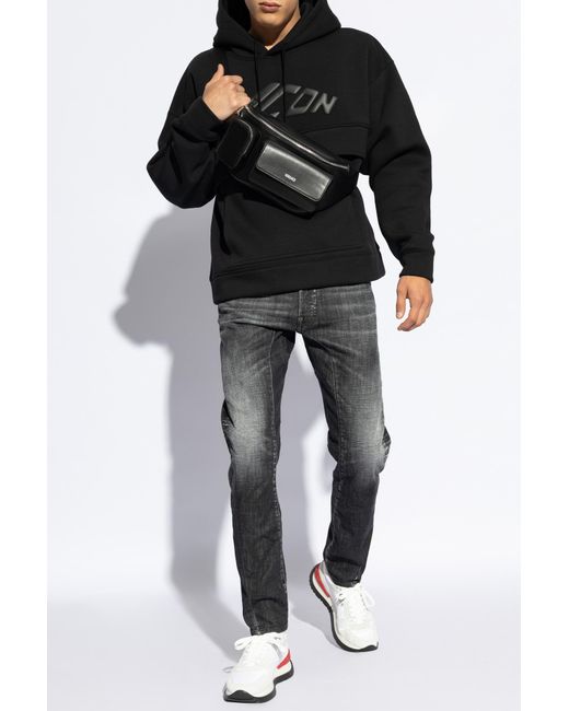 DSquared² Black Logo Detailed Drawstring Hoodie for men