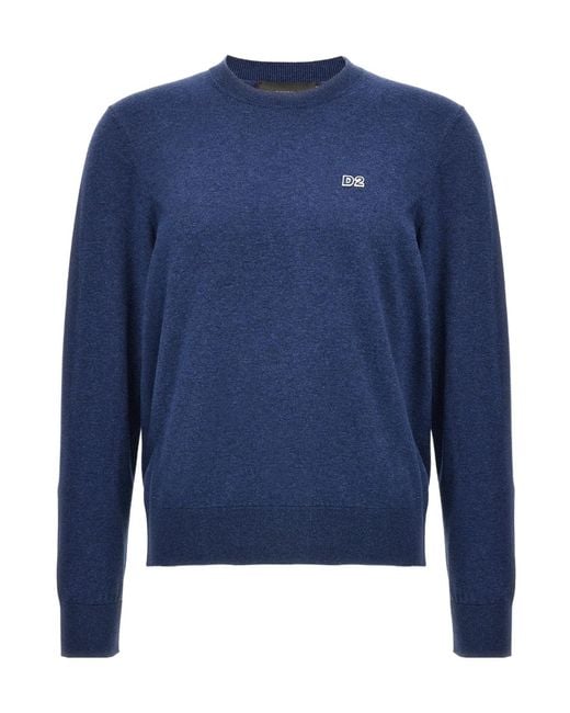 DSquared² Blue Round-Neck Knitwear for men
