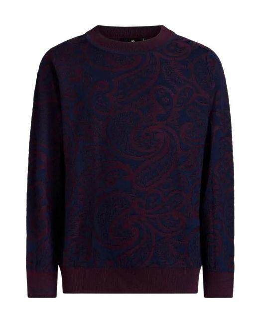 Etro Blue Wool-Blend Jacquard Sweater for men