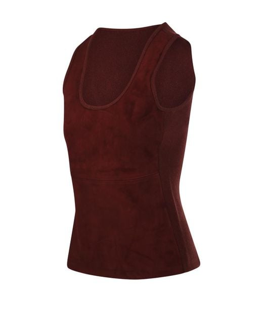 Max Mara Red Suede-Panelled Scoop-Neck Tank Top