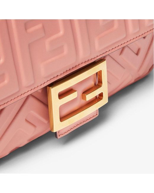 Fendi Pink Medium Baguette Ff Logo Quilted Shoulder Bag