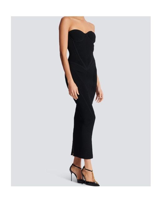 Balmain Black Knitted Strapless Maxi Dress