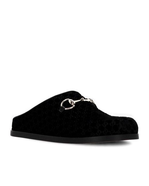 Gucci Black Monogrammed Slip-On Sandals