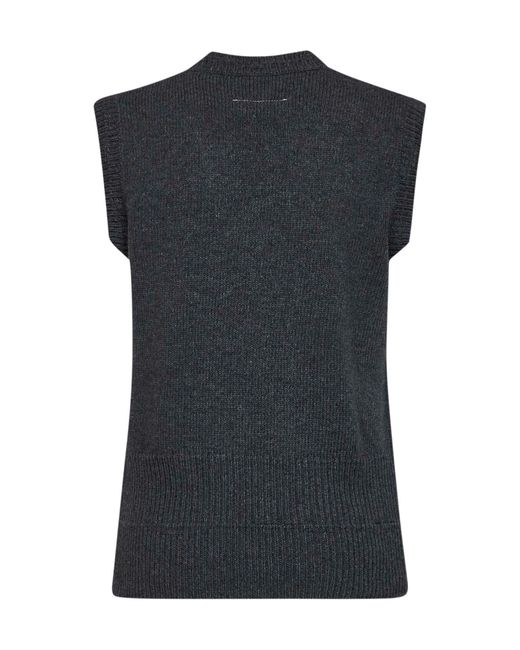 MM6 by Maison Margiela Black V-Neck Knitted Vest