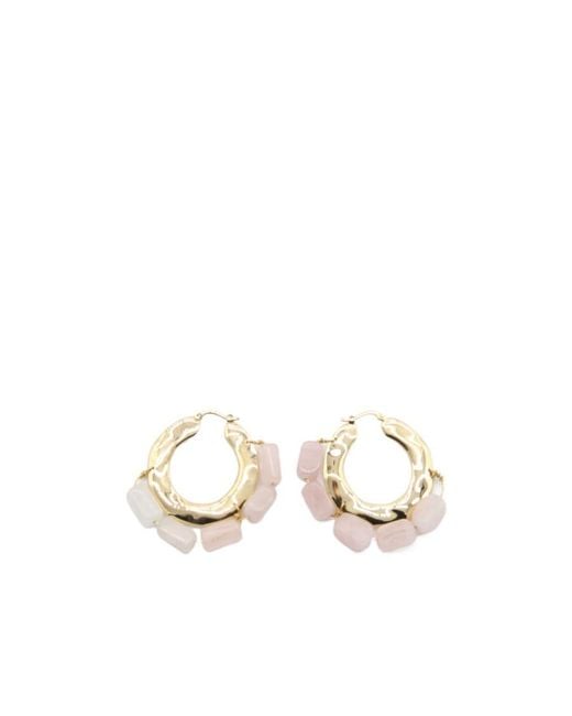 Jil Sander White Embellished Bar-Pin Fastened Hoop Earrings