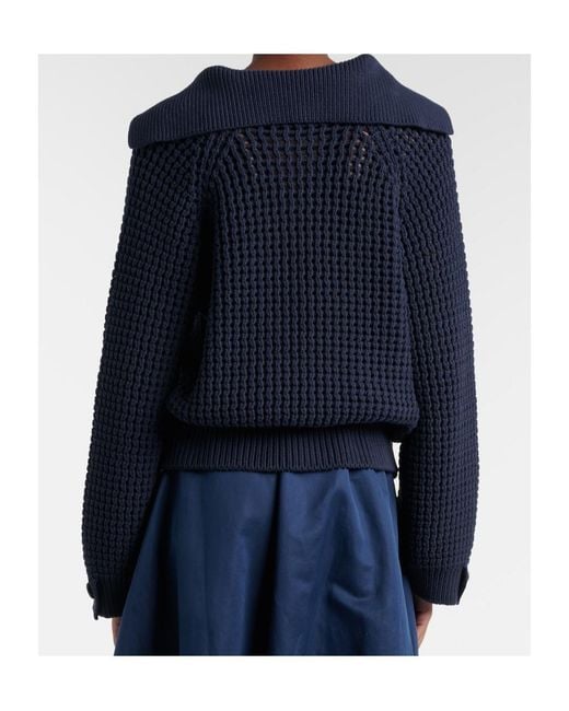 Brunello Cucinelli Blue Cotton-Blend Polo Sweater