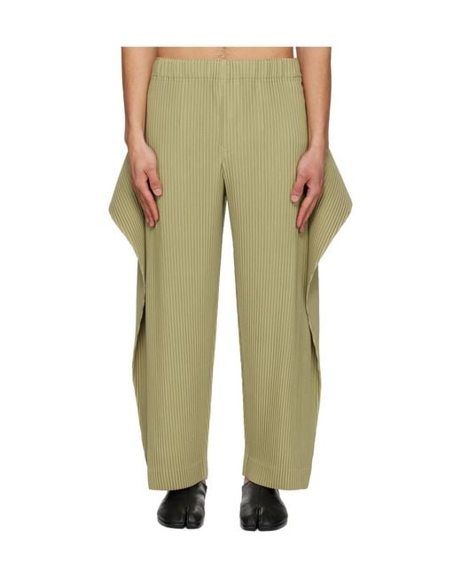 Homme Plissé Issey Miyake Green Pleated Layered Trousers for men