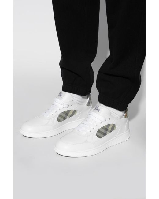 Burberry White Check Detailed Lace-Up Sneakers for men
