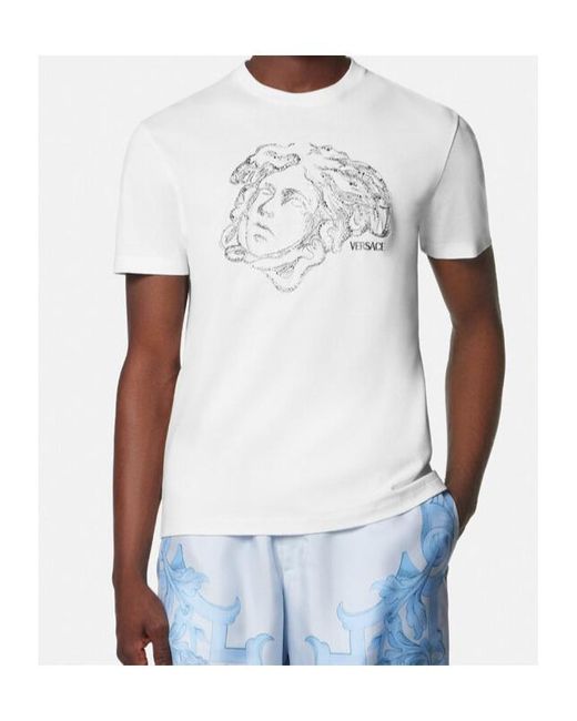 Versace White Embellished Crewneck T-Shirt for men