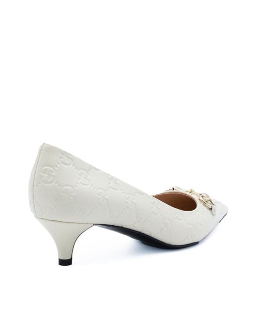 Gucci White Horsebit Detailed Pointed-Toe Pumps
