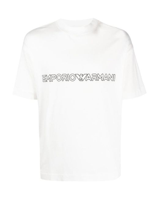 Emporio Armani White Logo-Print Lyocell-Cotton T-Shirt for men