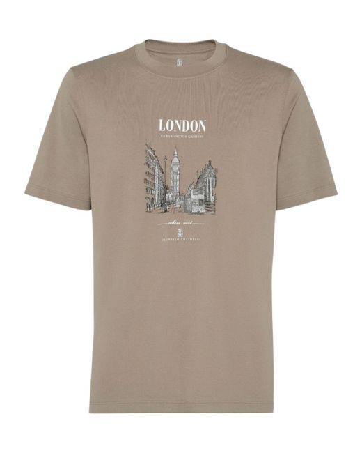 Brunello Cucinelli Gray London Short Sleeved T-Shirt for men