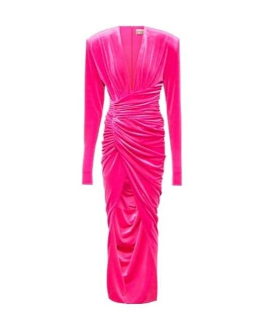 Alexandre Vauthier Pink Velvet Draped Midi Dress