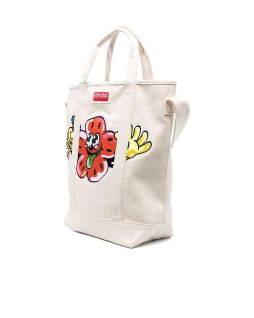 KENZO White Logo-Patch Top Handle Bag