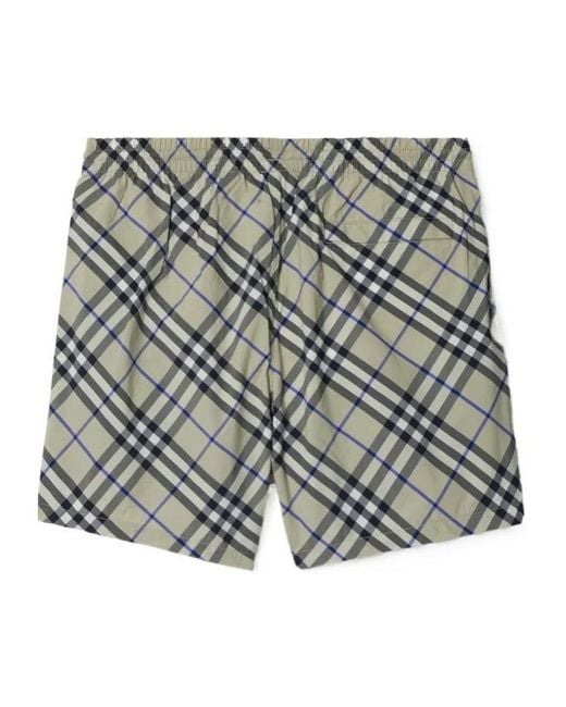 Burberry Gray Checked Drawstring-Waist Swim Shorts for men