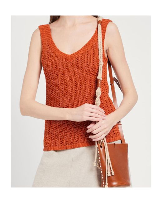 Max Mara Orange V-Neck Knitted Vest