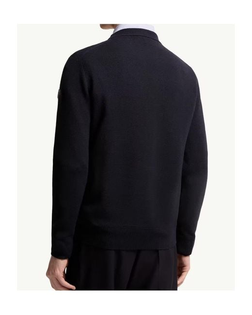 Moncler Blue Leather Logo Wool Sweater for men