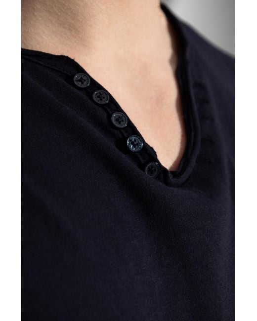 Zadig & Voltaire Black Monastir Button-Detail T-Shirt for men
