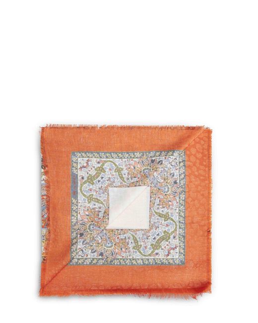 Etro White Floral-Patterned Silk Scarf