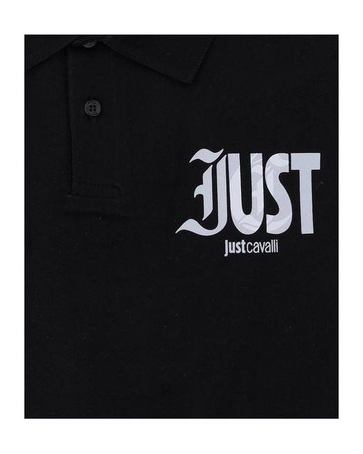 Just Cavalli Black Logo Cotton Polo Shirt for men