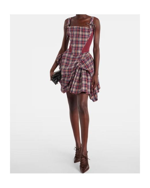 Vivienne Westwood Pink Puppy Tartan Linen And Cotton Corset