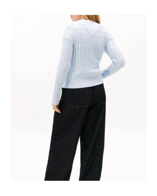 Tommy Hilfiger Blue Cable-Knit Logo Sweater