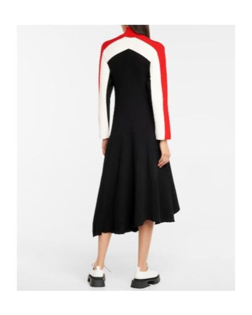 Jil Sander Red Striped Ribbed-Knit Midi Dress
